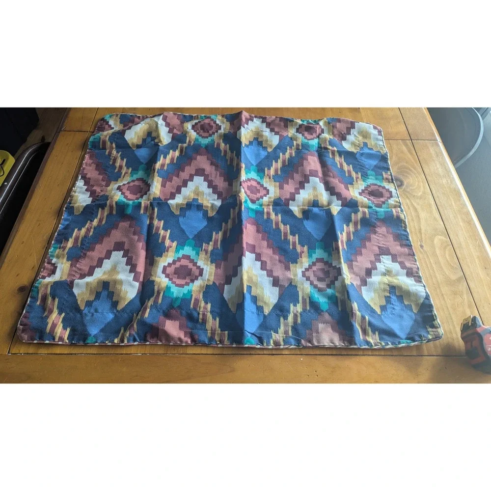 90 Southwestern‎ Ikat Pillow Shams Set of 2 Blue Brown Teal Geometric 26x30 Euro